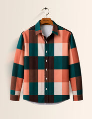 Pink Blue Square Full Sleeves Shirt