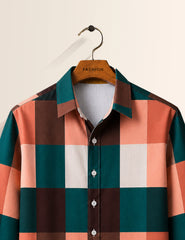 Pink Blue Square Full Sleeves Shirt