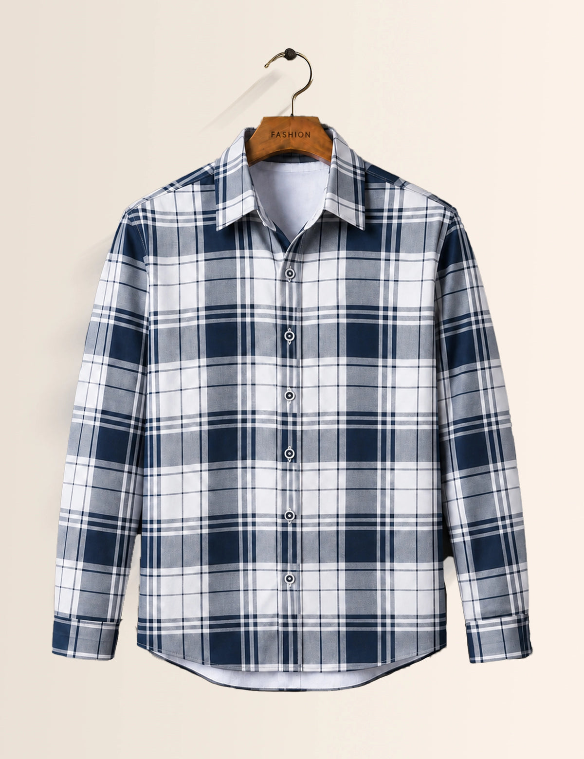 White Navy Checks Full Sleeves Shirt