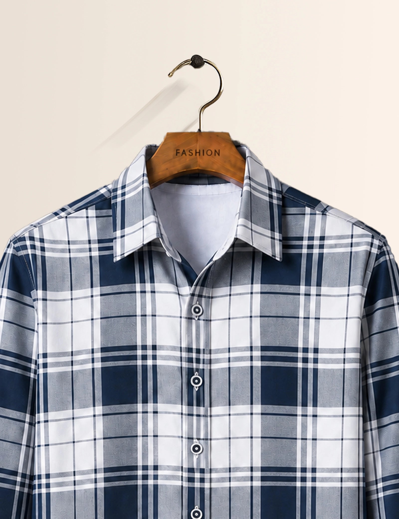 White Navy Checks Full Sleeves Shirt