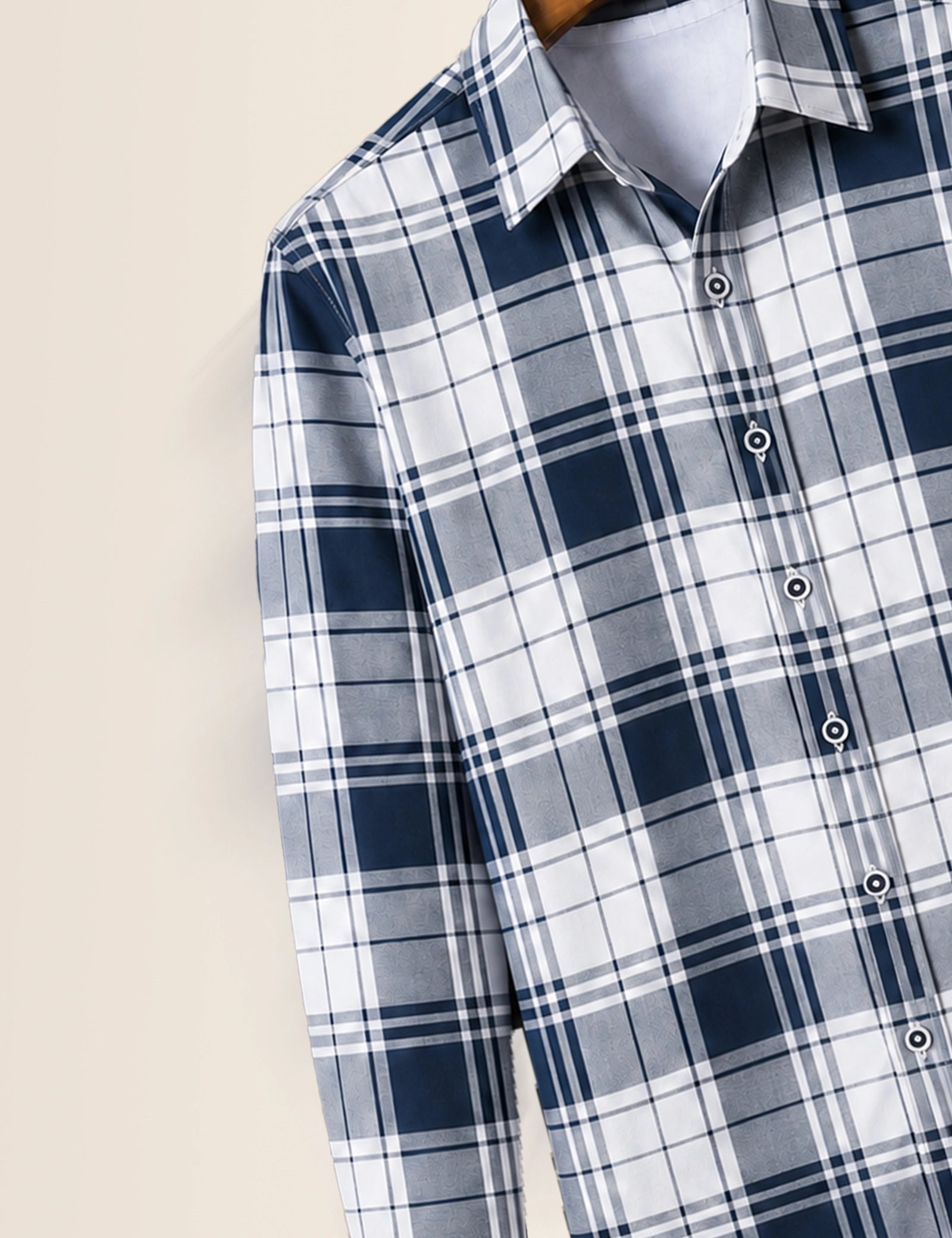 White Navy Checks Full Sleeves Shirt